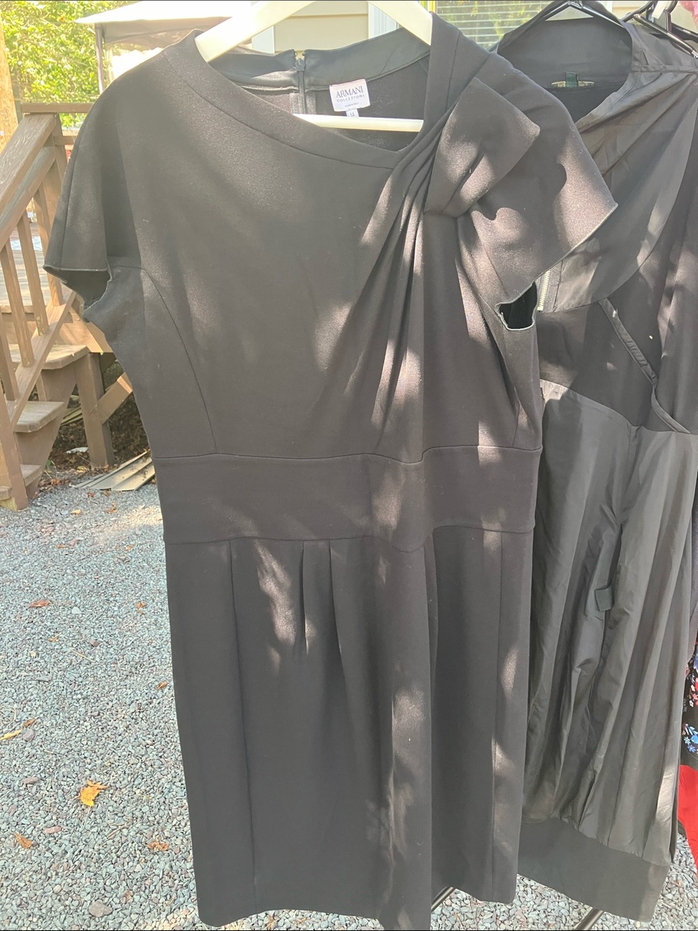 Armani Collezioni Black Midi Dress with Draped Shoulder Detail